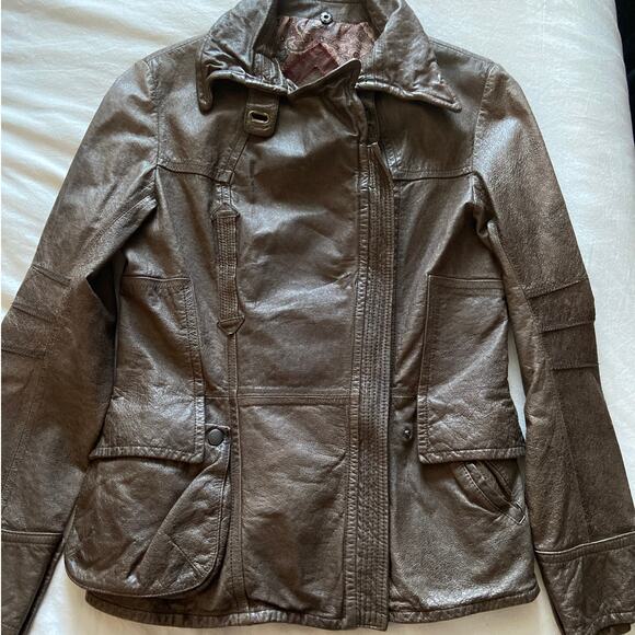 Jakett New York Leather Biker Moto Jacket Asymmetrical Zip Cargo Pocket Brown - Picture 4 of 13